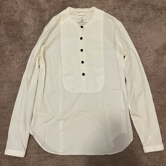 Pink Tartan Collarless Tuxedo Shirt - Picture 2 of 2